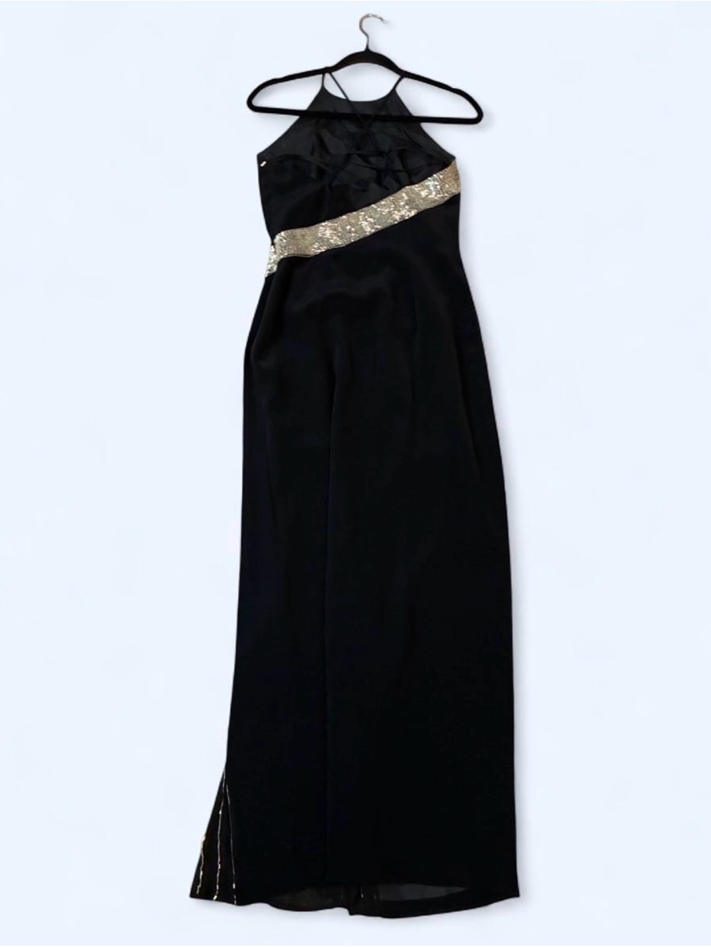 Black Evening Halter Gown with Sequin Accent - Size 4 - Picture 7 of 7